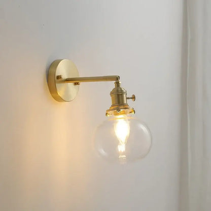 Modern brass ribbed glass ball wall sconce bedroom light