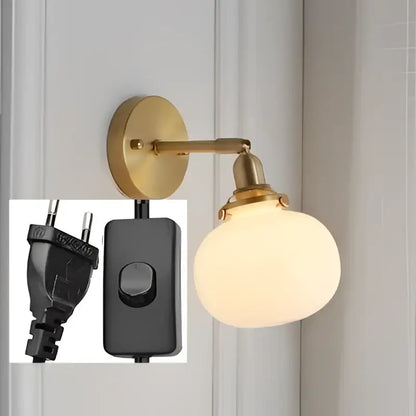 Modern brass ribbed glass ball wall sconce bedroom light