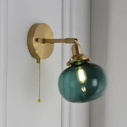 Modern brass ribbed glass ball wall sconce bedroom light