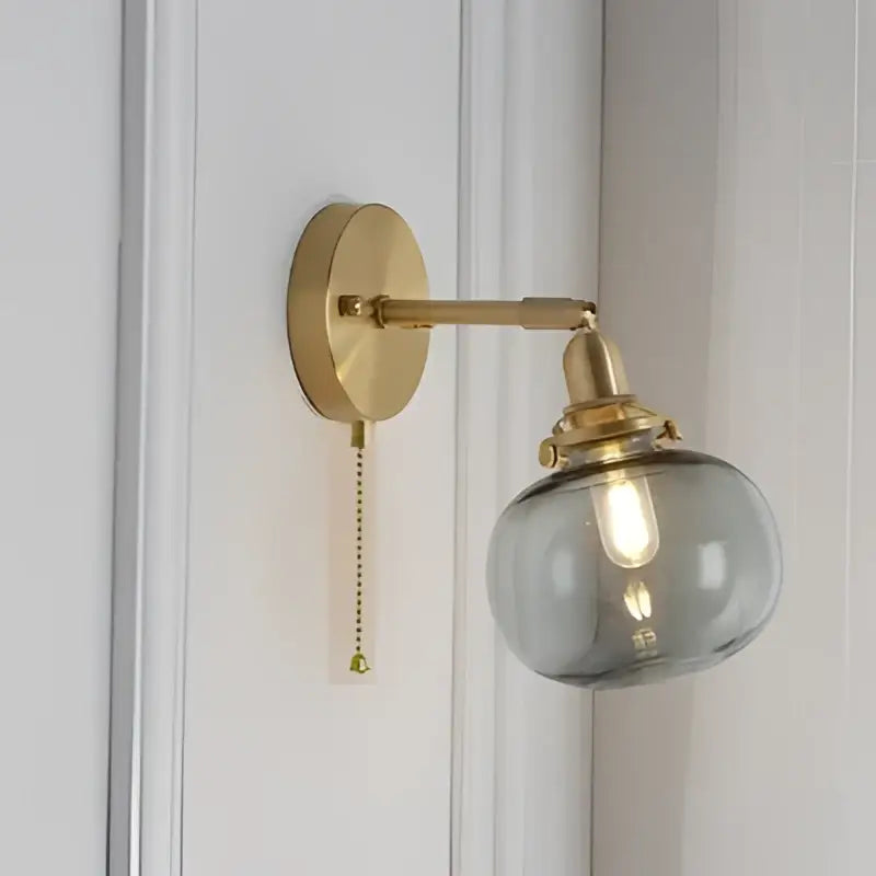 Modern brass ribbed glass ball wall sconce bedroom light