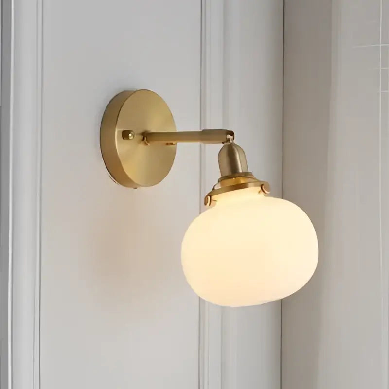 Modern brass ribbed glass ball wall sconce bedroom light