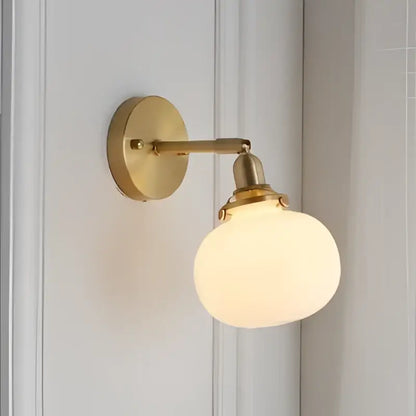 Modern brass ribbed glass ball wall sconce bedroom light