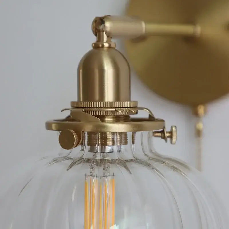 Modern brass ribbed glass ball wall sconce bedroom light