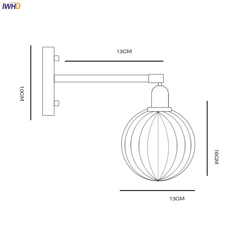 Modern brass ribbed glass ball wall sconce bedroom light