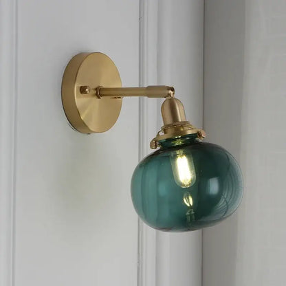 Modern brass ribbed glass ball wall sconce bedroom light