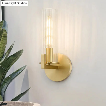 Modern brass ribbed glass shade wall sconce bedroom light