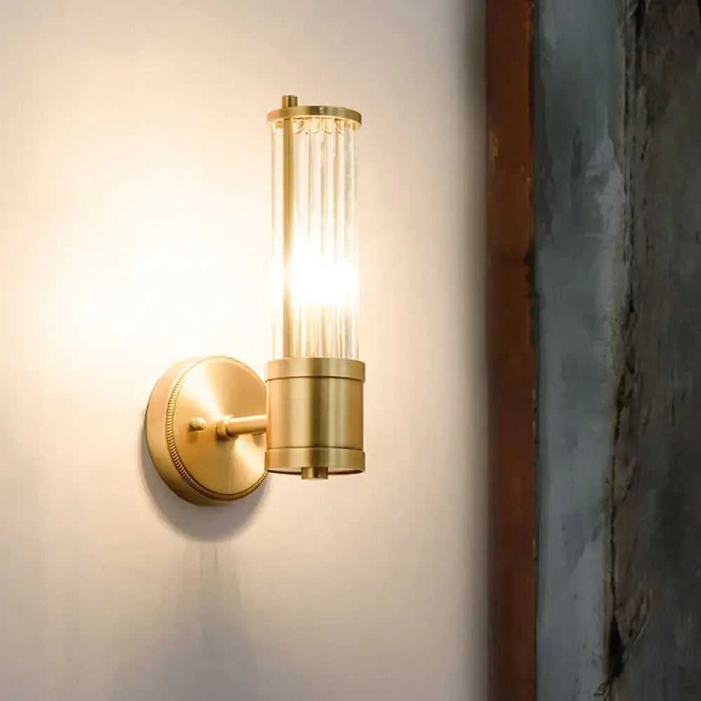 Modern brass ridged crystal wall light hallway fixture