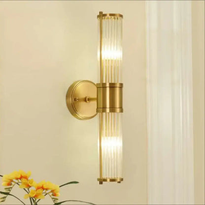 Modern brass ridged crystal wall light hallway fixture
