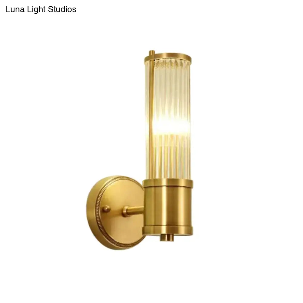 Modern brass ridged crystal wall light hallway fixture