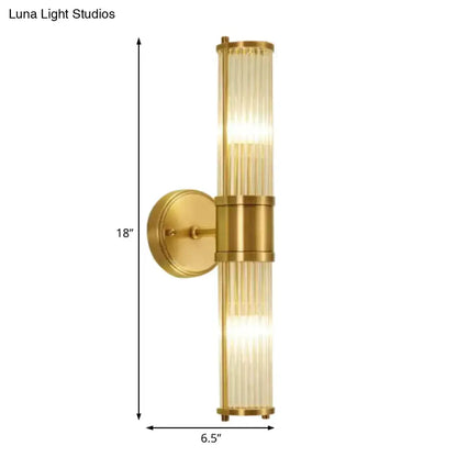 Modern brass ridged crystal wall light hallway fixture