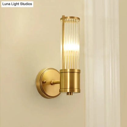 Modern brass ridged crystal wall light hallway fixture