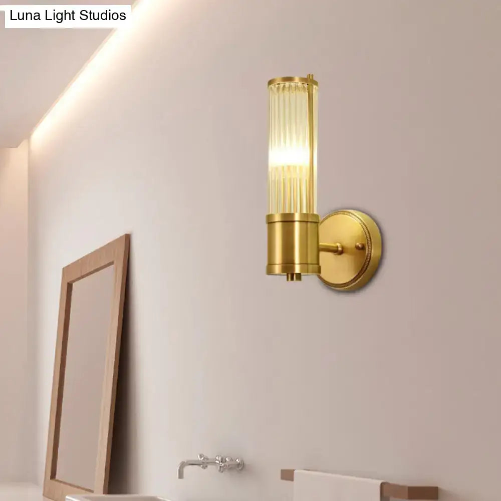 Modern brass ridged crystal wall light hallway fixture