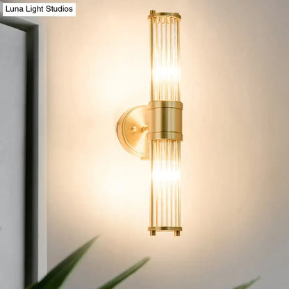 Modern brass ridged crystal wall light hallway fixture
