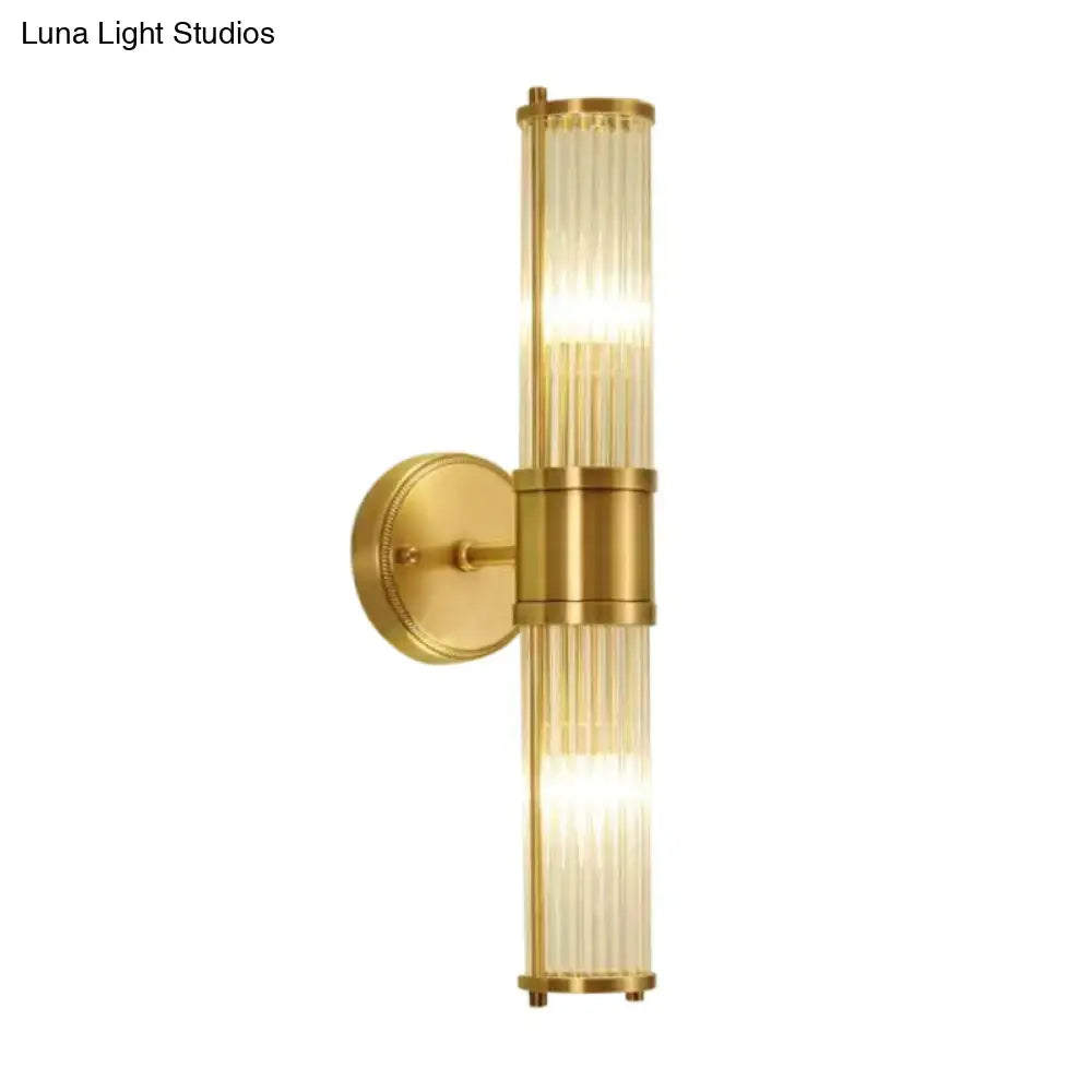 Modern brass ridged crystal wall light hallway fixture