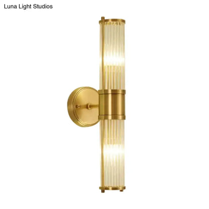 Modern brass ridged crystal wall light hallway fixture
