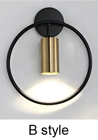 Modern brass ring led wall sconce bedroom gold circular light