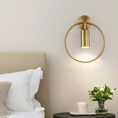 Modern brass ring led wall sconce bedroom gold circular light