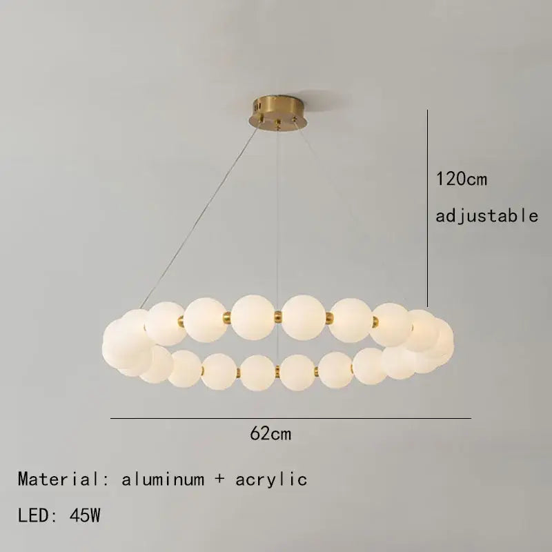 Modern brass round led pendant lights dining room frosted glass chandelier