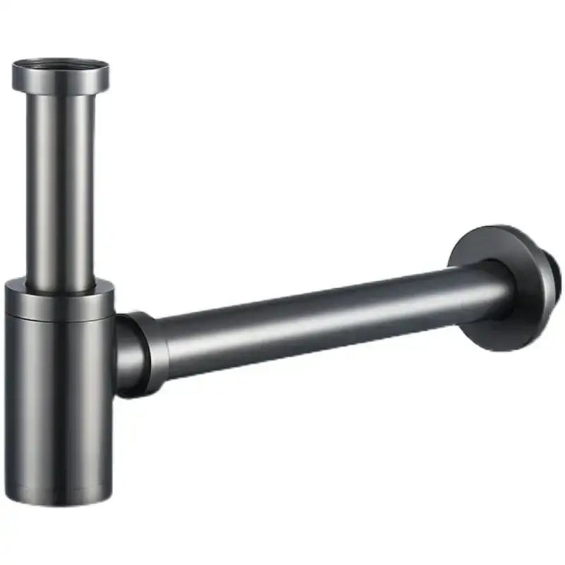 Modern brass round siphon p-trap set gun grey bathroom drainer