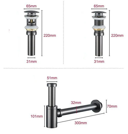 Modern brass round siphon p-trap set gun grey bathroom drainer