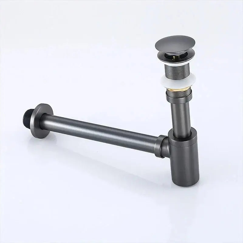 Modern brass round siphon p-trap set gun grey bathroom drainer