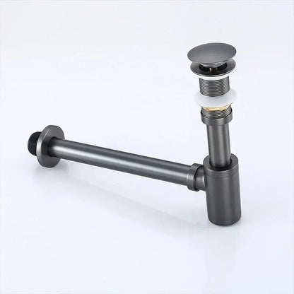 Modern brass round siphon p-trap set gun grey bathroom drainer