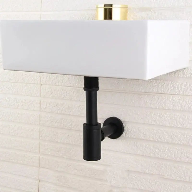 Modern brass round siphon p-trap set gun grey bathroom drainer
