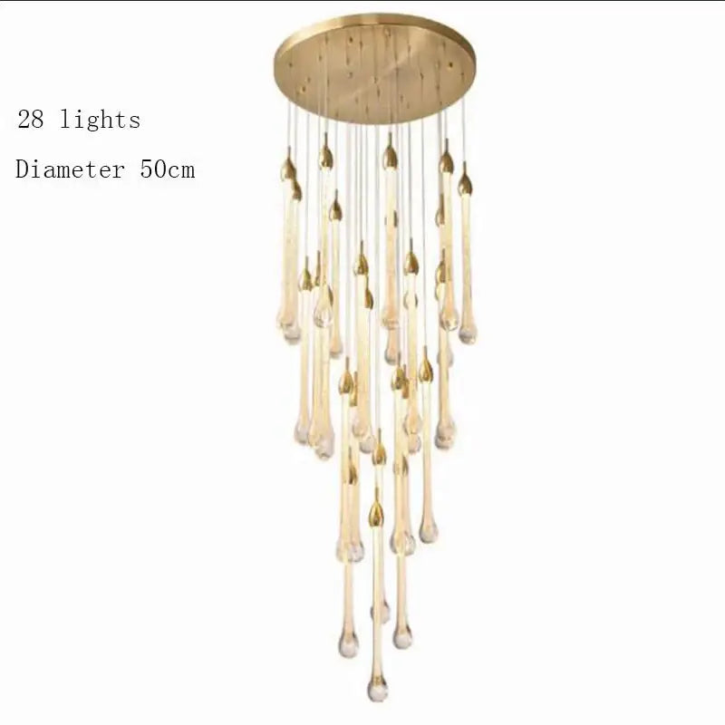 Modern brass round stairs led chandelier glass villa dining room