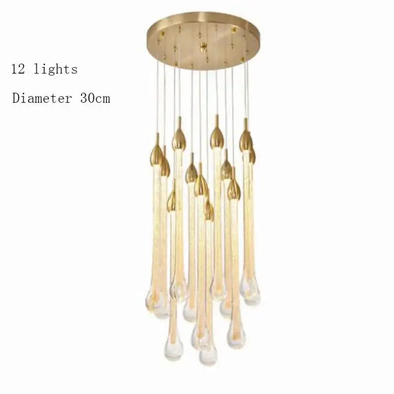Modern brass round stairs led chandelier glass villa dining room