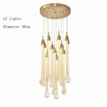 Modern brass round stairs led chandelier glass villa dining room