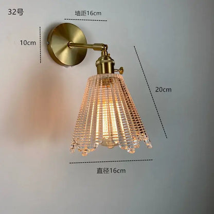 Modern brass ruffled clear glass led wall sconce bathroom light