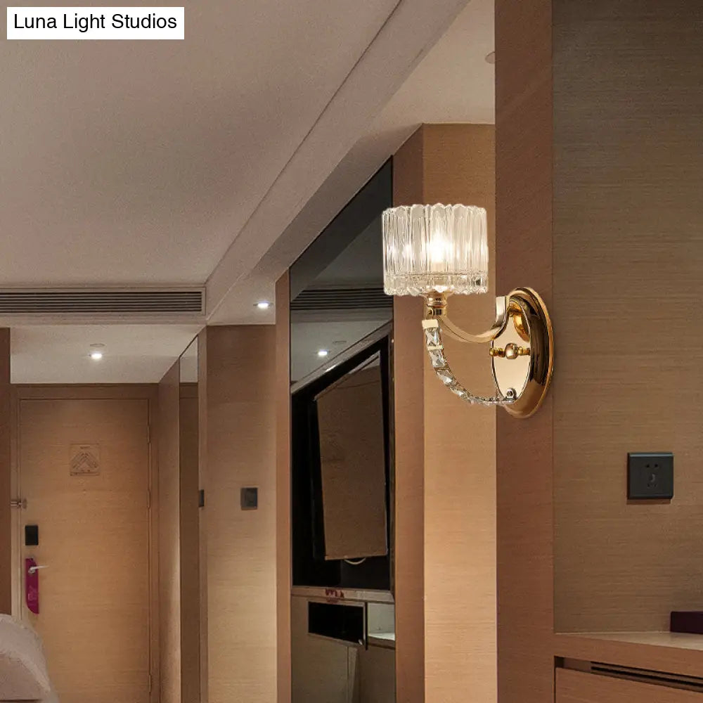 DecorBites™ Modern Brass Sconce Light: 1 Head Bedroom Wall Fixture with Clear Glass Shade