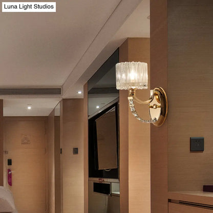 DecorBites™ Modern Brass Sconce Light: 1 Head Bedroom Wall Fixture with Clear Glass Shade