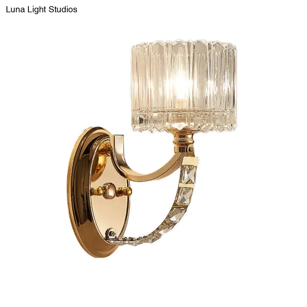 DecorBites™ Modern Brass Sconce Light: 1 Head Bedroom Wall Fixture with Clear Glass Shade