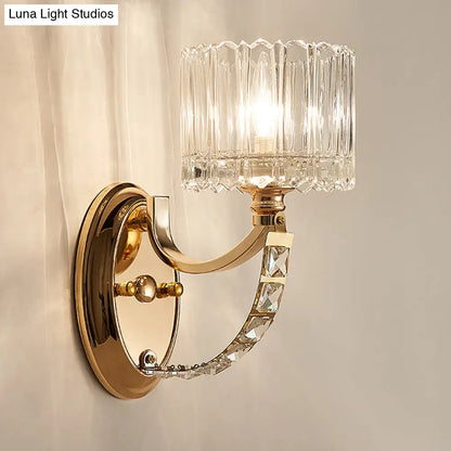 DecorBites™ Modern Brass Sconce Light: 1 Head Bedroom Wall Fixture with Clear Glass Shade