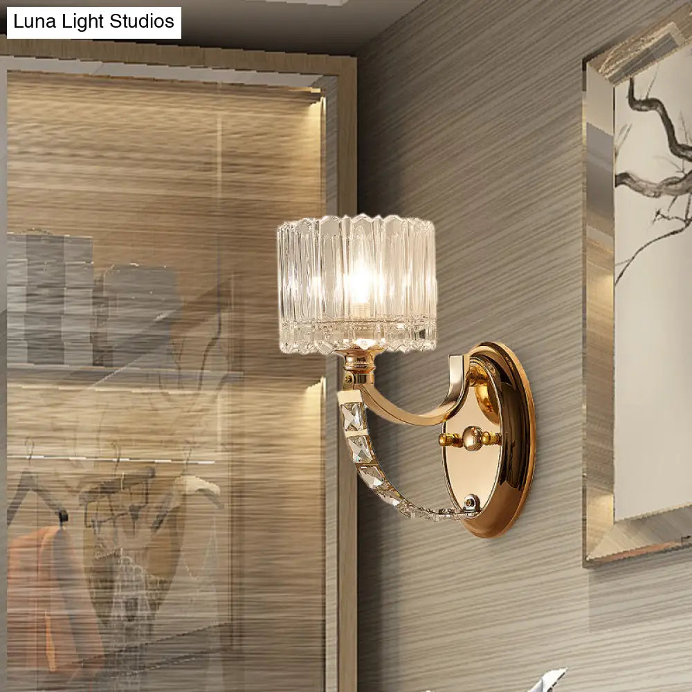 DecorBites™ Modern Brass Sconce Light: 1 Head Bedroom Wall Fixture with Clear Glass Shade