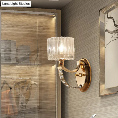 DecorBites™ Modern Brass Sconce Light: 1 Head Bedroom Wall Fixture with Clear Glass Shade