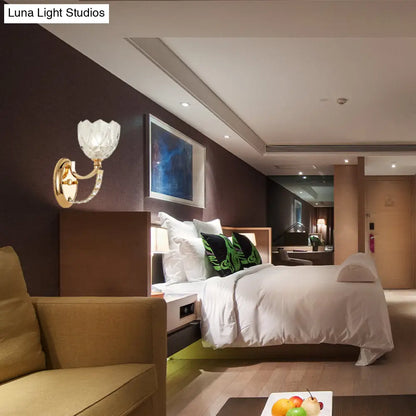 DecorBites™ Modern Brass Sconce Light: 1 Head Bedroom Wall Fixture with Clear Glass Shade