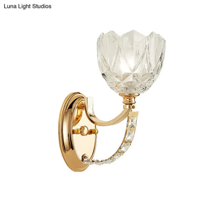 DecorBites™ Modern Brass Sconce Light: 1 Head Bedroom Wall Fixture with Clear Glass Shade