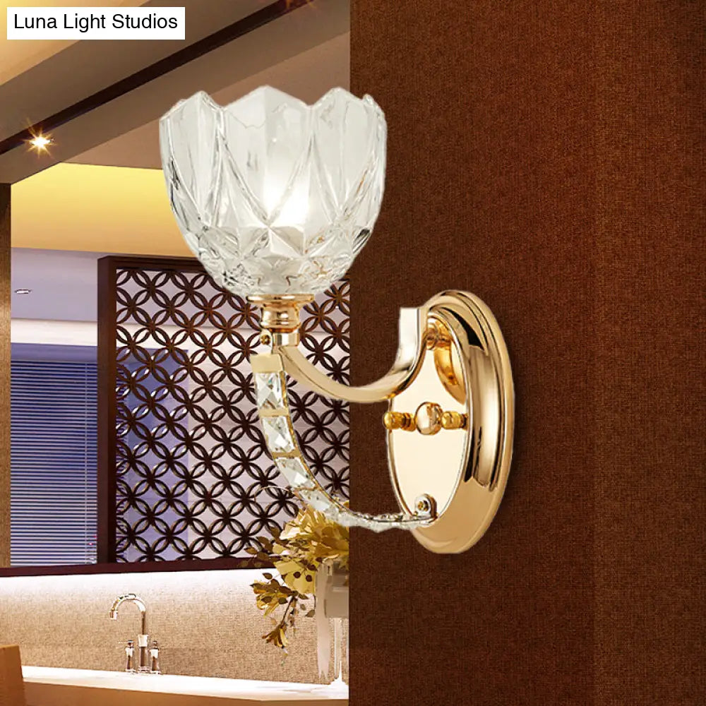 DecorBites™ Modern Brass Sconce Light: 1 Head Bedroom Wall Fixture with Clear Glass Shade