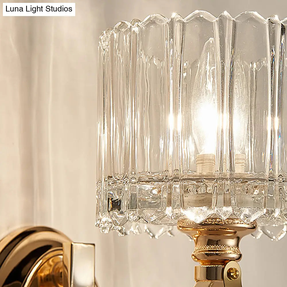 DecorBites™ Modern Brass Sconce Light: 1 Head Bedroom Wall Fixture with Clear Glass Shade
