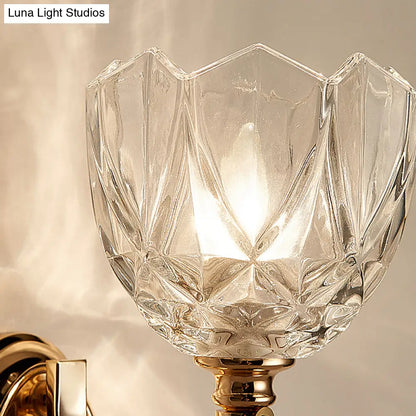 DecorBites™ Modern Brass Sconce Light: 1 Head Bedroom Wall Fixture with Clear Glass Shade