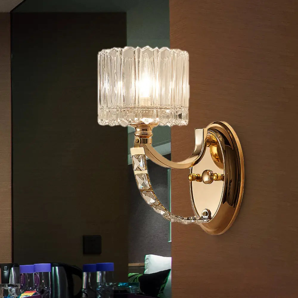 DecorBites™ Modern Brass Sconce Light: 1 Head Bedroom Wall Fixture with Clear Glass Shade