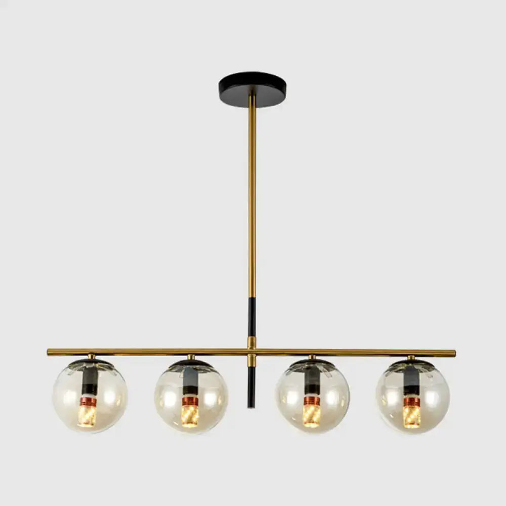 Modern brass & smoke grey globe chandelier kitchen island light