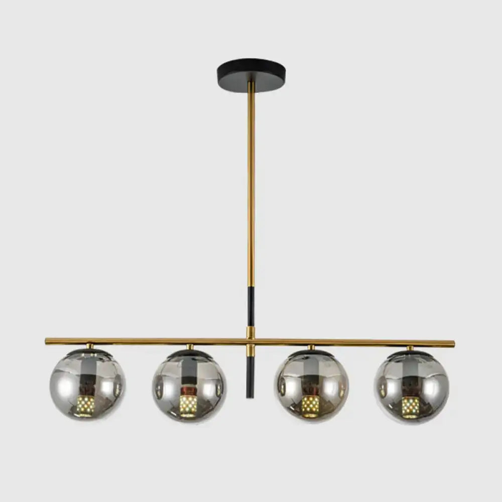 Modern brass & smoke grey globe chandelier kitchen island light