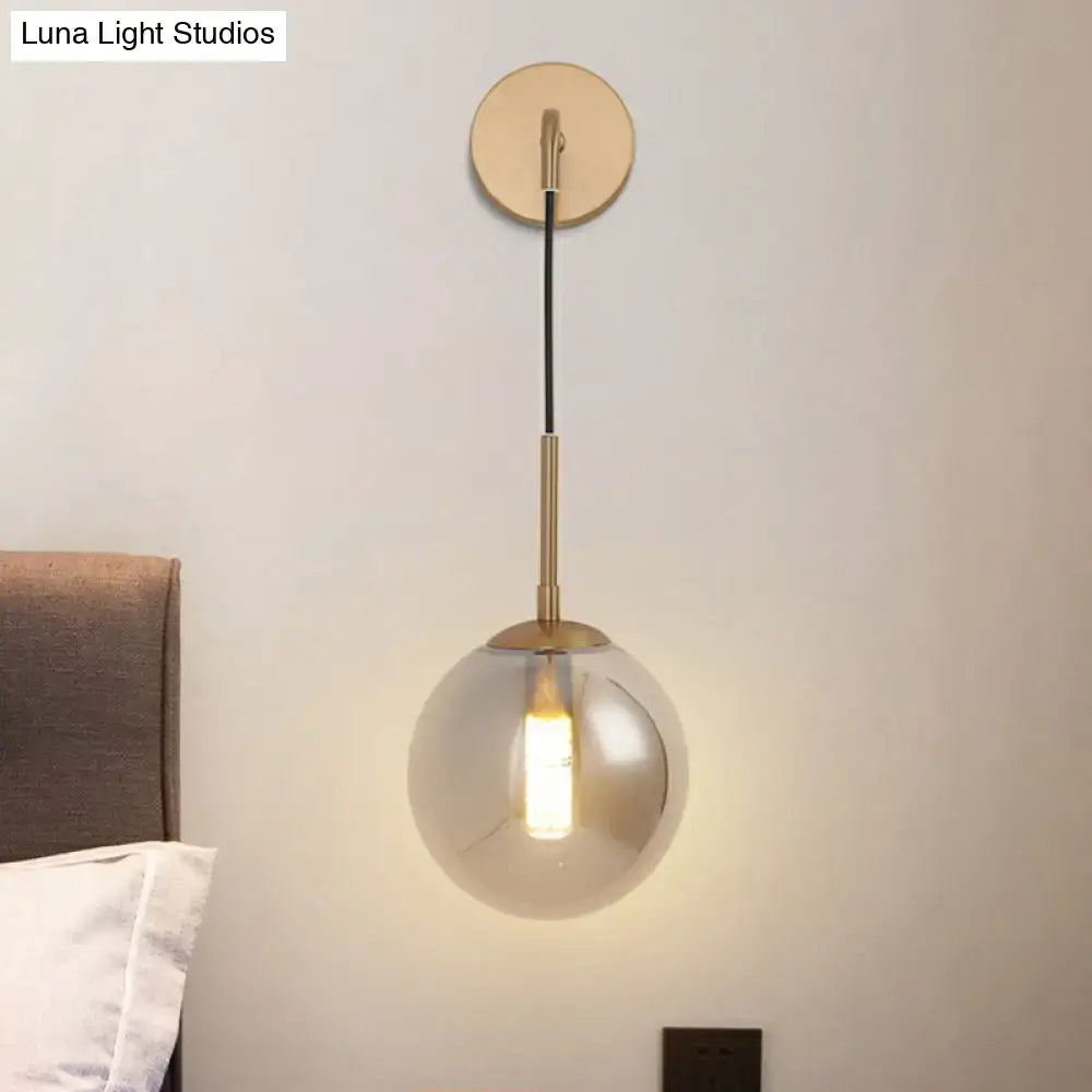 Modern brass smoked glass ball wall hanging lamp bedroom lighting