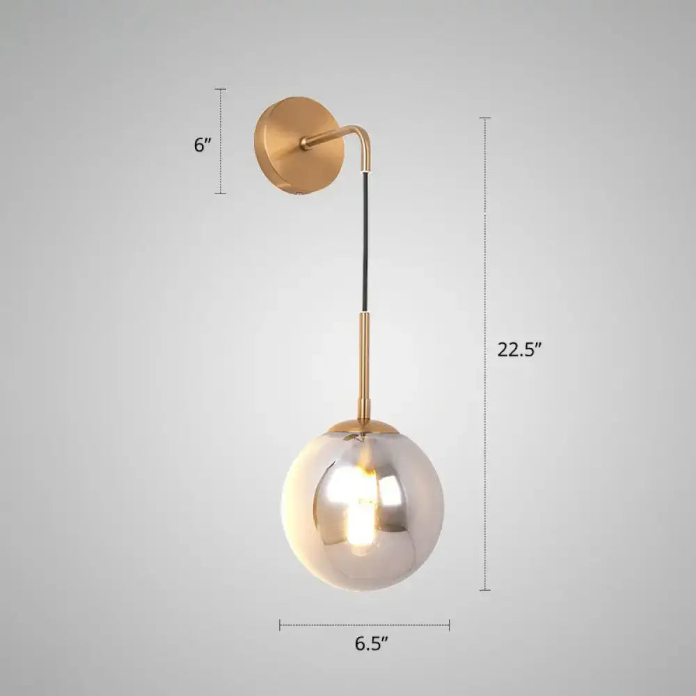 Modern brass smoked glass ball wall hanging lamp bedroom lighting