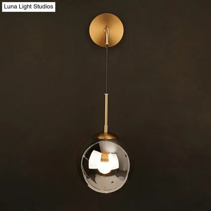Modern brass smoked glass ball wall hanging lamp bedroom lighting