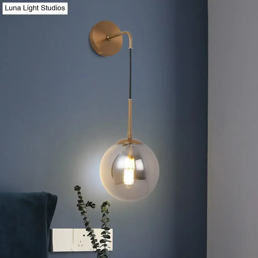 Modern brass smoked glass ball wall hanging lamp bedroom lighting