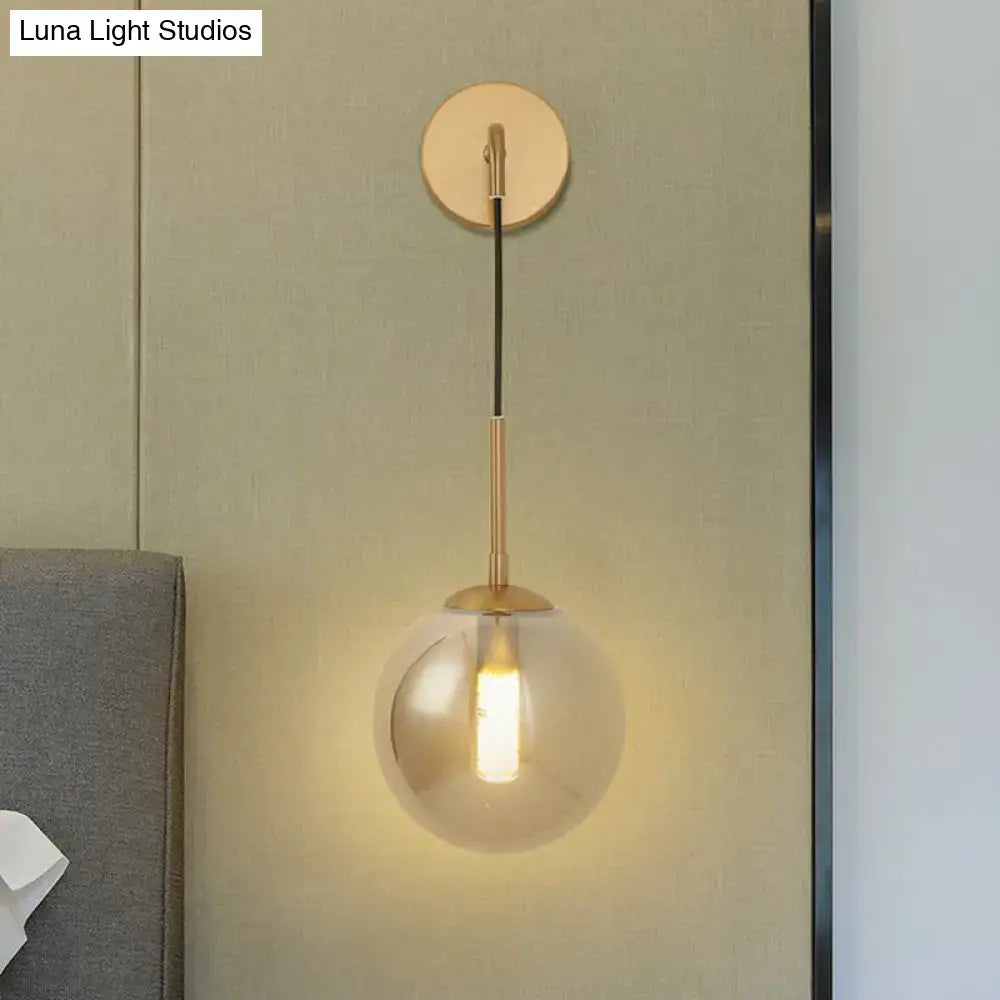Modern brass smoked glass ball wall hanging lamp bedroom lighting
